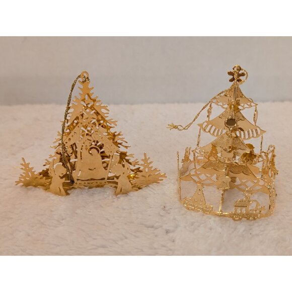 Danbury Mint 1980's Christmas Ornaments Set Of 6 Vintage Gold Plated over Brass - Picture 4 of 5